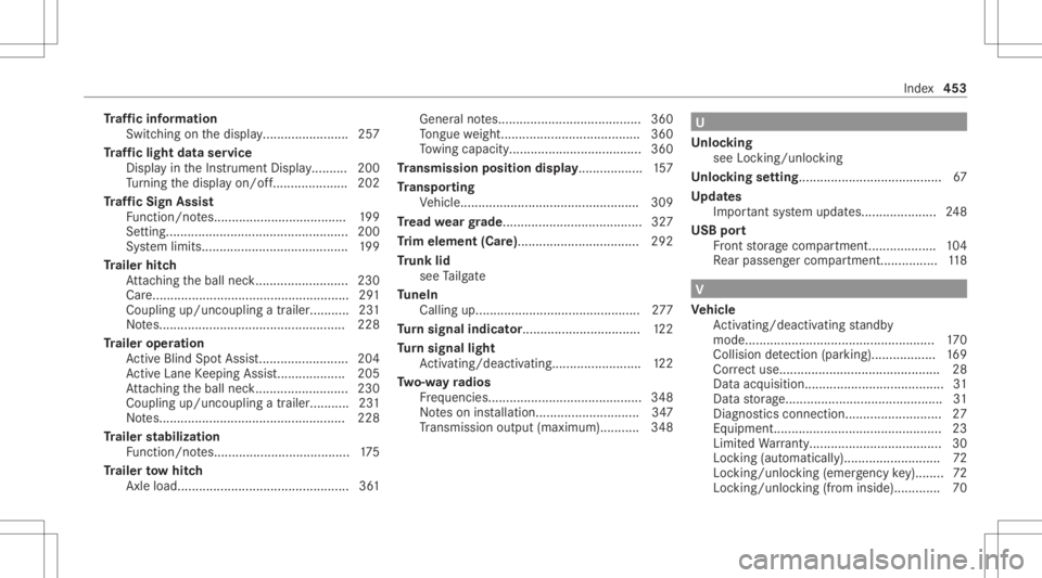 MERCEDES-BENZ GLC 2022 Owners Manual Tr
af fic inf orma tion
Swit ching onthedispla y.................. ...... 257
Tr af fic ligh tda ta ser vice
Dis playin theIns trument Display..........2 00
Tu rning thedispla yon/ off................ MERCEDES-BENZ GLC 2022 Owners Manual Tr
af fic inf orma tion
Swit ching onthedispla y.................. ...... 257
Tr af fic ligh tda ta ser vice
Dis playin theIns trument Display..........2 00
Tu rning thedispla yon/ off................
