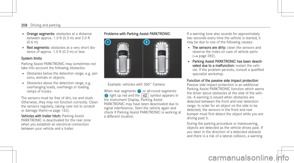 MERCEDES-BENZ GLC COUPE 2023 Owners Manual R
Or Or
ang ang
esegment s: e
segment s:obst acles atadist ance
be tween appr ox.1.0 T(0.3 m)and 2.0T
(0.6 m)
R R R
ed segme nts: ed
segme nts:obstacles atave ry shor tdis-
ta nce ofapp rox. 1.0 T( MERCEDES-BENZ GLC COUPE 2023 Owners Manual R
Or Or
ang ang
esegment s: e
segment s:obst acles atadist ance
be tween appr ox.1.0 T(0.3 m)and 2.0T
(0.6 m)
R R R
ed segme nts: ed
segme nts:obstacles atave ry shor tdis-
ta nce ofapp rox. 1.0 T(