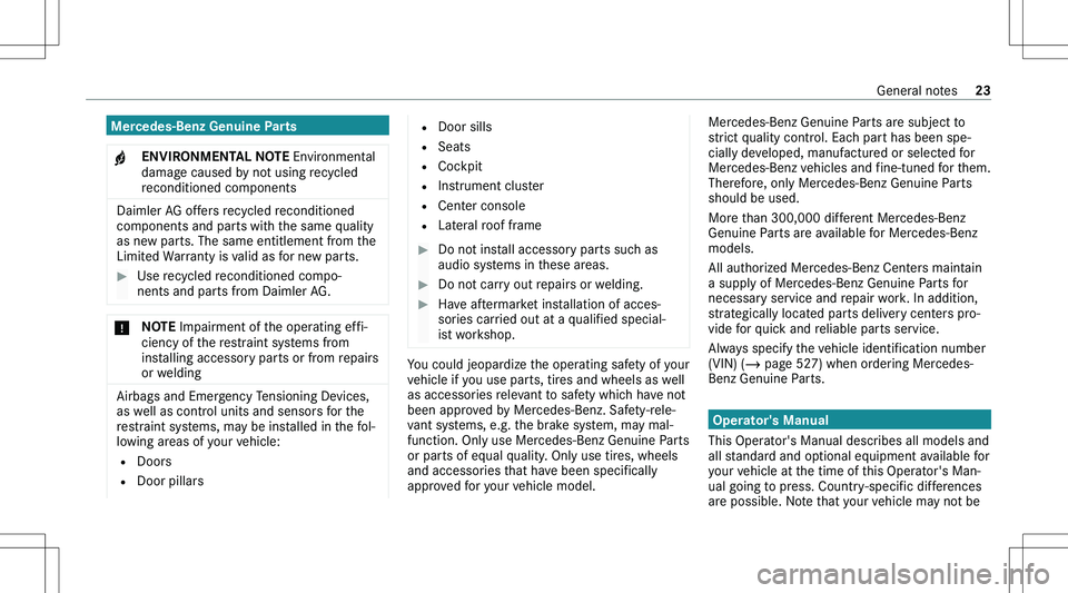 MERCEDES-BENZ GLE 2020  Owners Manual �M�e�r�c�e�d�e�s�-�B�e�n�z��G�e�n�u�i�n�e��P�a�r�t�s�+�E�N�V�I�R�O�N�M�E�N�T�A�L��N�O�T�E� �E�n�v�i�r�o�n�m�e�n�t�a�l
�d�a�m�a�g�e� �c�a�u�s�e�d� �b�y� �n�o�t� �u�s�i�n�g� �r�e�c�y�c�l�e�d
�r�e�c�o