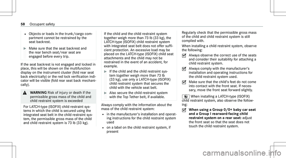 MERCEDES-BENZ GLE 2020  Owners Manual �=�O�b�j�e�c�t�s� �o�r� �l�o�a�d�s� �i�n� �t�h�e� �t�r�u�n�k�/�c�a�r�g�o� �c�o�m