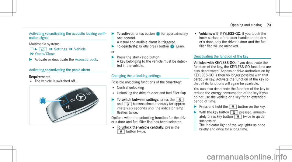 MERCEDES-BENZ GLE COUPE 2023  Owners Manual �A�c�t�i�v�a�t�i�n�g�/�d�e�a�c�t�i�v�a�t�i�n�g� �t�h�e� �a�c�o�u�s�t�i�c� �l�o�c�k�i�n�g� �v�e�r�i"N�-
�c�a�t�i�o�n � �s�i�g�n�a�l
�M�u�l�t�i�m�e�d�i�a� �s�y�s�t�e�m�:
�4 �©� �5
�S�e�t�t�i�n�g�s 