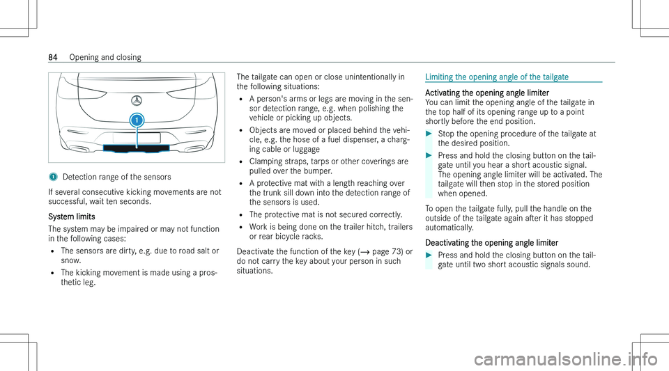MERCEDES-BENZ GLE COUPE 2023  Owners Manual �1�D�e�t�e�c�t�i�o�n� �r�a�n�g�e� �o�f� �t�h�e� �s�e�n�s�o�r�s
�I�f� �s�e�v�e�r�a�l� �c�o�n�s�e�c�u�t�i�v�e� �k�i�c�k�i�n�g� �m�o�v�e�m�e�n�t�s� �a�r�e� �n�o�t
�s�u�c�c�e�s�s�f�u�l�,� �w�a�i�t� �t�e�n