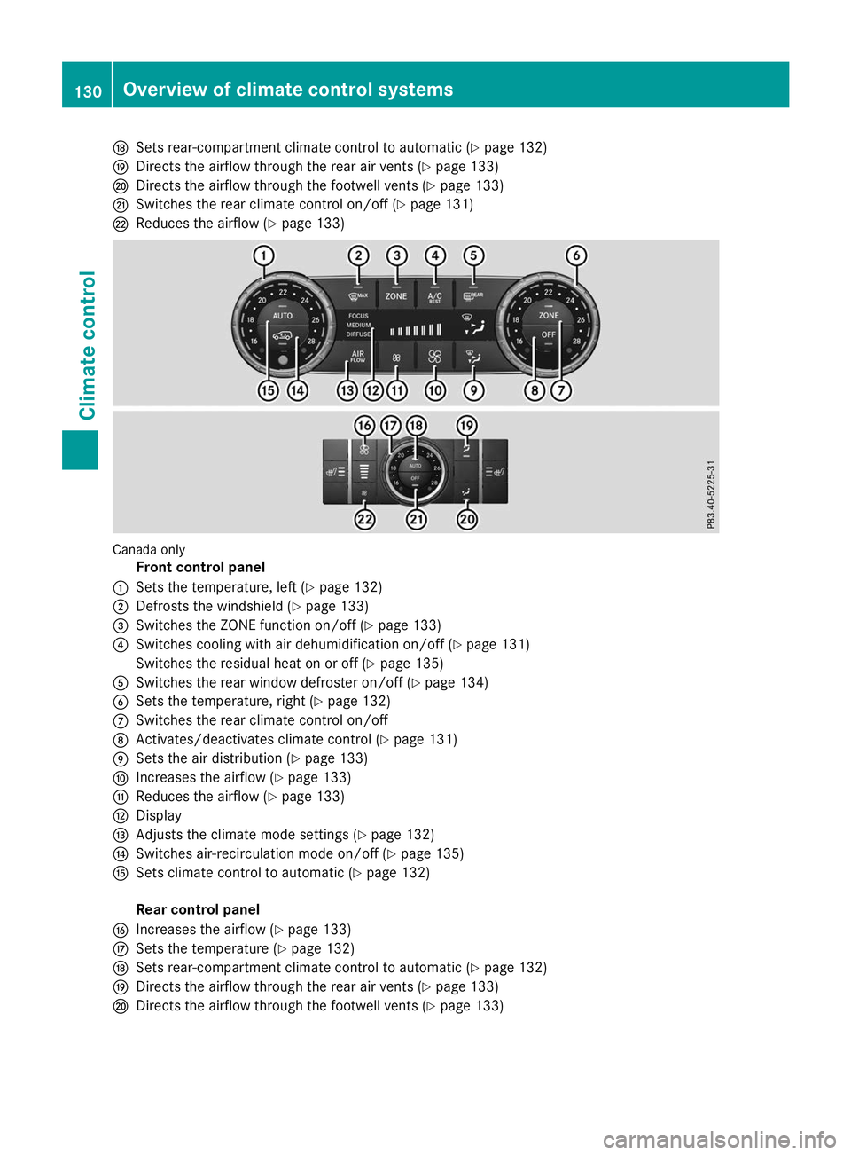 MERCEDES-BENZ GLS 2019  Owners Manual 0076
Sets rear-compartment climate control to automatic (Y page 132)
0077 Directs the airflow through the rear air vents (Y page 133)
0078 Directs the airflow through the footwell vents (Y page 133)
0