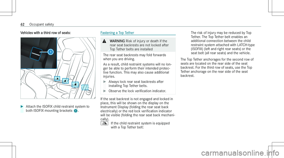 MERCEDES-BENZ GLS 2023  Owners Manual �V�e�h�i�c�l�e�s� �w�i�t�h� �a� �t�h�i�r�d� �r�o�w� �o�f� �s�e�a�t�s�:��A�t�t�a�c�h� �t�h�e� �I�S�O�F�I�X� �c�h�i�l�d� �r�e�s�t�r�a�i�n�t� �s�y�s�t�e�m� �t�o�b�o�t�h� �I�S�O�F�I�X� �m�o�u�n�t�i�n�g� 