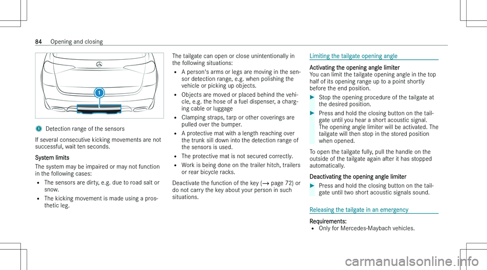 MERCEDES-BENZ GLS 2023  Owners Manual �1�D�e�t�e�c�t�i�o�n� �r�a�n�g�e� �o�f� �t�h�e� �s�e�n�s�o�r�s
�I�f� �s�e�v�e�r�a�l� �c�o�n�s�e�c�u�t�i�v�e� �k�i�c�k�i�n�g� �m�o�v�e�m�e�n�t�s� �a�r�e� �n�o�t
�s�u�c�c�e�s�s�f�u�l�,� �w�a�i�t� �t�e�n