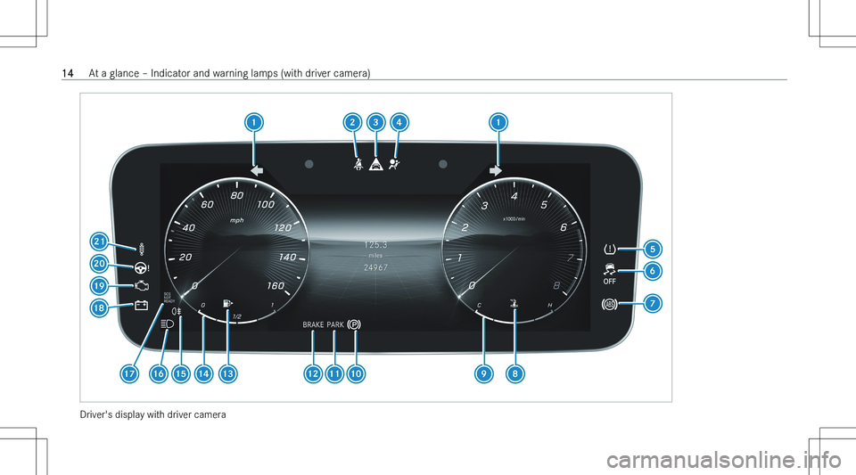 MERCEDES-BENZ S CLASS 2023  Owners Manual �D�r�i�v�e�r�\b�s� �d�i�s�p�l�a�y� �w�i�t�h� �d�r�i�v�e�r� �c�a�m�e�r�a
�1�4�A�t� �a� �g�l�a�n�c�e� !