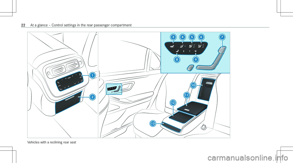 MERCEDES-BENZ S CLASS 2023  Owners Manual �V�e�h�i�c�l�e�s� �w�i�t�h� �a� �r�e�c�l�i�n�i�n�g� �r�e�a�r� �s�e�a�t
�2�2�A�t� �a� �g�l�a�n�c�e� !