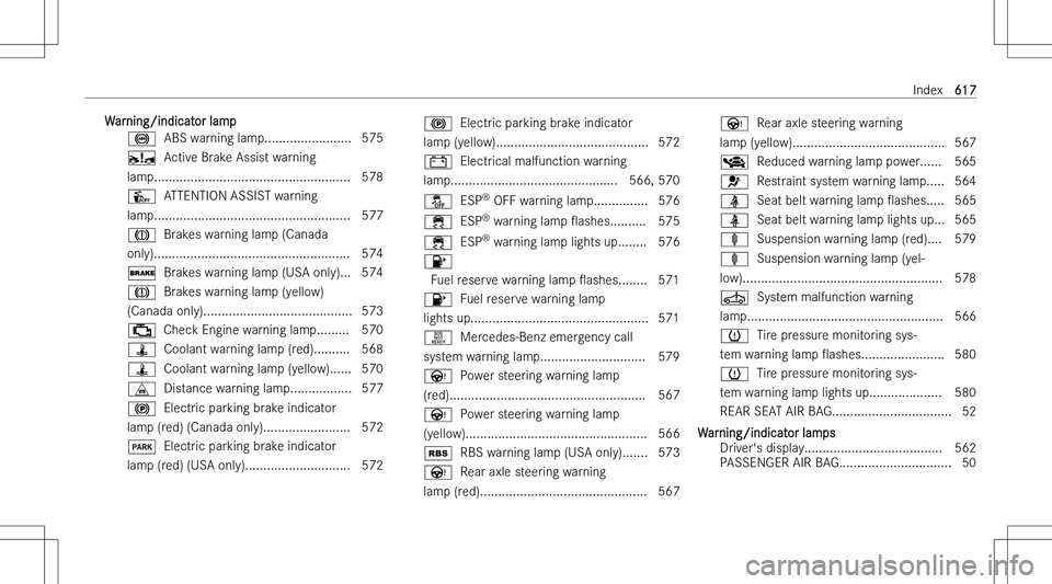 MERCEDES-BENZ S CLASS 2023  Owners Manual �W�a�r�n�i�n�g�/�i�n�d�i�c�a�t�o�r� �l�a�m�p�% � � �A�B�S� �w�a�r�n�i�n�g� �l�a�m�p�.�.�.�.�.�.�.�.�.�.�.�.�.�.�.�.�.�.�.�.�.�.�.�. �5�7�5
�