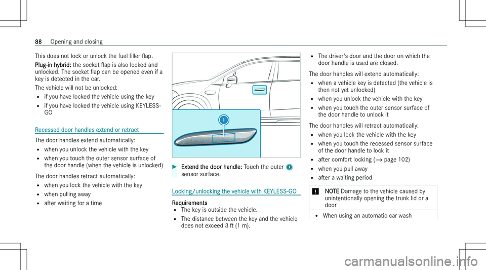 MERCEDES-BENZ S CLASS 2023  Owners Manual �T�h�i�s� �d�o�e�s� �n�o�t� �l�o�c�k� �o�r� �u�n�l�o�c�k� �t�h�e� �f�u�e�l� "N�l�l�e�r� "O�a�p�.
�P�l�u�g�-�i�n� �h�y�b�r�i�d�:�  �t�h�e� �s�o�c�k�e�t� "O�a�p� �i�s� �a�l�s�o� �l�o�c�k�e�d
