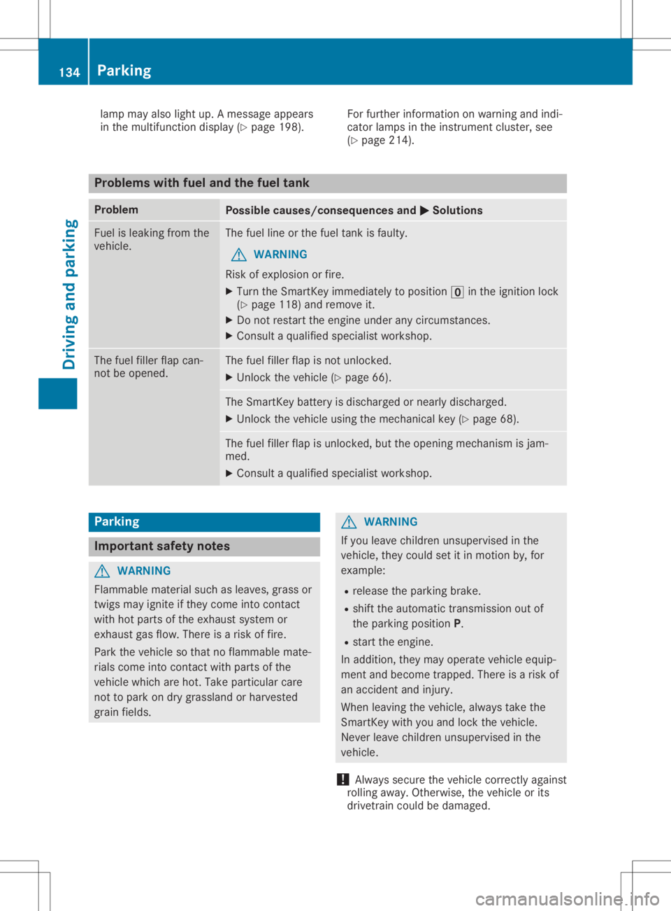 MERCEDES-BENZ SLC 2020 Owners Manual lamp
mayalsolight up.Am essage appears
in the multif unction display (Ypage 198). For
further informat iononwarnin gand indi-
cat orlamps inthe instrumen tclust er,see
(Y page 214). Problem
swithfuel MERCEDES-BENZ SLC 2020 Owners Manual lamp
mayalsolight up.Am essage appears
in the multif unction display (Ypage 198). For
further informat iononwarnin gand indi-
cat orlamps inthe instrumen tclust er,see
(Y page 214). Problem
swithfuel