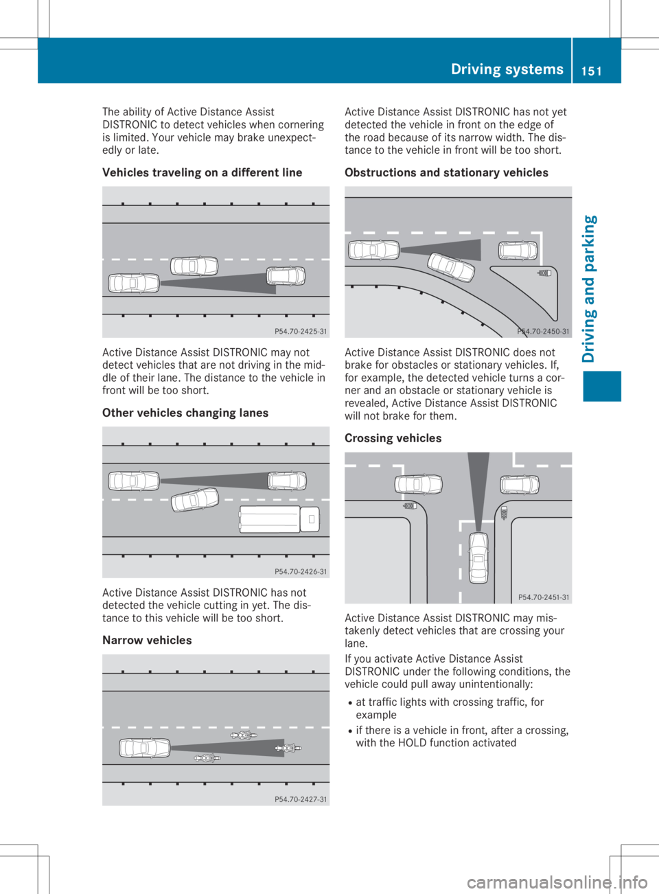 MERCEDES-BENZ SLC 2020 Owners Manual The
ability ofAct ive Distan ceAssist
DIS TRONIC todetect vehicles whencornering
is limited. Yourvehicle maybrake unexpect -
edly orlate.
Vehicles traveling onadiffer entline Act
ive Distan ceAssist D MERCEDES-BENZ SLC 2020 Owners Manual The
ability ofAct ive Distan ceAssist
DIS TRONIC todetect vehicles whencornering
is limited. Yourvehicle maybrake unexpect -
edly orlate.
Vehicles traveling onadiffer entline Act
ive Distan ceAssist D