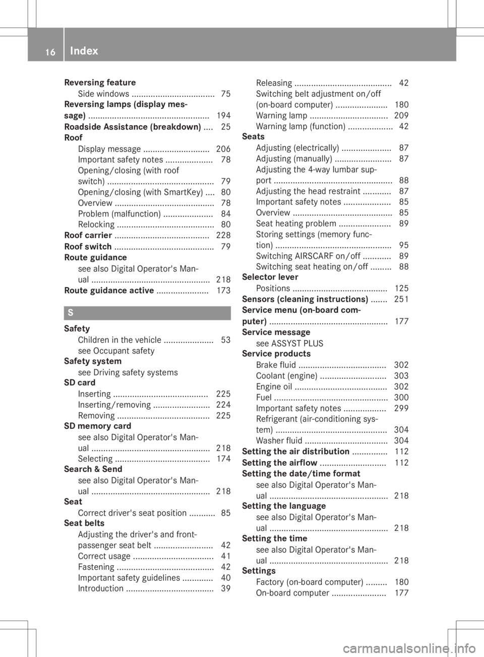 MERCEDES-BENZ SLC 2020  Owners Manual Reve
rsingfeatu re
Sid ew indow s.<0011001100110011001100110011001100110011001100110011001100110011
00110011001100110011001100110011001100110011[ .......75
Reve rsinglamps (displa ymes-
sag e)<0011001