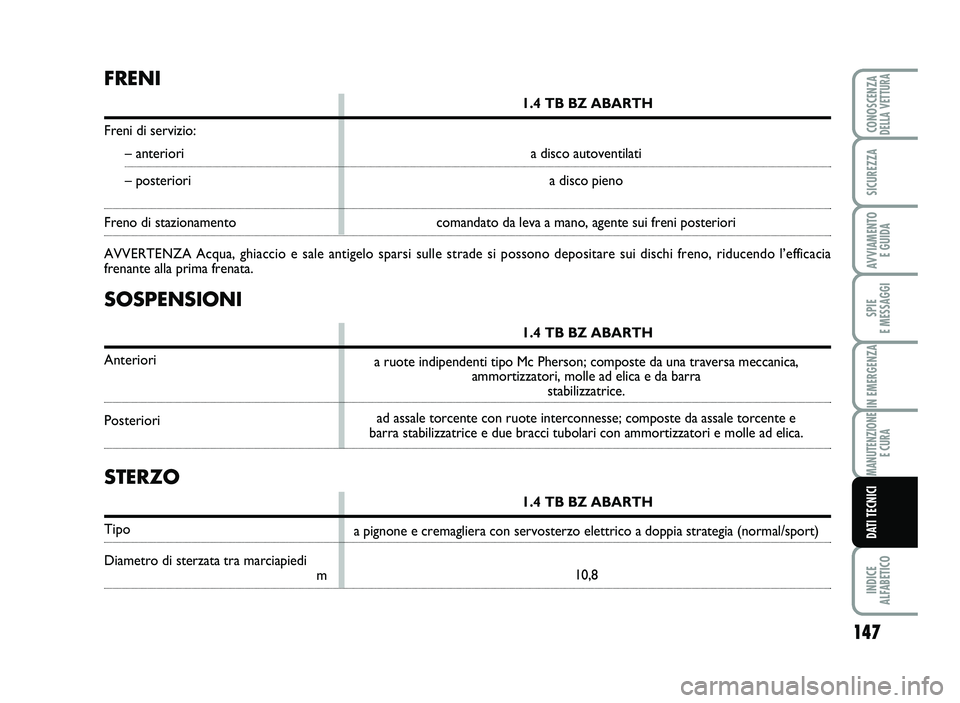 Abarth 500 2013 Libretto Uso Manutenzione (in Italian) 14\b
SPIE
E \fESSAGGI
INDICE
AL\bABETICO
CONOSCENZADELLA VETTURA
SICUREZZA
AVVIA\fENTO
E GUIDA
IN E\fERGENZA
\fANUTENZIONE
E CURA
DATI TECNICI
SO SPENS ION I
1\b4 T B BZ A BARTH
Ant erior i
Poster Abarth 500 2013 Libretto Uso Manutenzione (in Italian) 14\b
SPIE
E \fESSAGGI
INDICE
AL\bABETICO
CONOSCENZADELLA VETTURA
SICUREZZA
AVVIA\fENTO
E GUIDA
IN E\fERGENZA
\fANUTENZIONE
E CURA
DATI TECNICI
SO SPENS ION I
1\b4 T B BZ A BARTH
Ant erior i
Poster