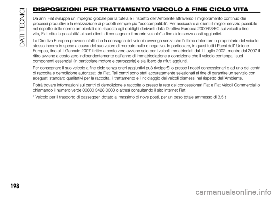 Abarth 500 2016 Libretto Uso Manutenzione (in Italian) DISPOSIZIONI PER TRATTAMENTO VEICOLO A FINE CICLO VITA
Da anni Fiat sviluppa un impegno globale per la tutela e il rispetto dell’Ambiente attraverso il miglioramento continuo dei
processi produttivi Abarth 500 2016 Libretto Uso Manutenzione (in Italian) DISPOSIZIONI PER TRATTAMENTO VEICOLO A FINE CICLO VITA
Da anni Fiat sviluppa un impegno globale per la tutela e il rispetto dell’Ambiente attraverso il miglioramento continuo dei
processi produttivi