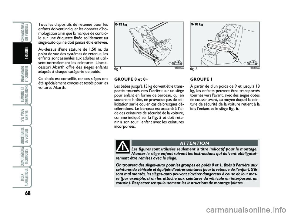 Abarth 500 2009 Notice dentretien (in French) 68
DEMARRAGE
ET CONDUITE
TEMOINS ETSIGNALISATION
S
S’IL VOUS
ARRIVE
ENTRETIEN DE
LA VOITURE
CARACTERISTIQUESTECHNIQUES
INDEX
ALPHABETIQUE
CONNAISSANCEDU VEHICULE
SECURITE
Tous les dispositifs de re Abarth 500 2009 Notice dentretien (in French) 68
DEMARRAGE
ET CONDUITE
TEMOINS ETSIGNALISATION
S
S’IL VOUS
ARRIVE
ENTRETIEN DE
LA VOITURE
CARACTERISTIQUESTECHNIQUES
INDEX
ALPHABETIQUE
CONNAISSANCEDU VEHICULE
SECURITE
Tous les dispositifs de re