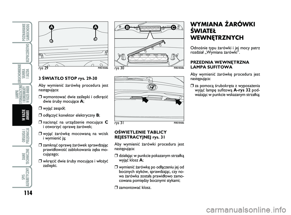Abarth 500 2014 Instrukcja obsługi (in Polish) 114
OBSŁUGA I
PIELĘGNACJA
DANE
TECHNICZNE
SPIS
ALFABETYCZNY
POZNAWANIE
SAMOCHODU
BEZPIECZEŃSTWO
URUCHOMIENIE
SILNIKA
I JAZDA
LAMPKI
SYGNALIZACYJNE
I KOMUNIKATY W RAZIE AWARII
W RAZIE
AWARII
WYMI Abarth 500 2014 Instrukcja obsługi (in Polish) 114
OBSŁUGA I
PIELĘGNACJA
DANE
TECHNICZNE
SPIS
ALFABETYCZNY
POZNAWANIE
SAMOCHODU
BEZPIECZEŃSTWO
URUCHOMIENIE
SILNIKA
I JAZDA
LAMPKI
SYGNALIZACYJNE
I KOMUNIKATY W RAZIE AWARII
W RAZIE
AWARII
WYMI