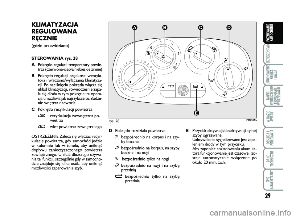 Abarth 500 2014 Instrukcja obsługi (in Polish) 29
BEZPIECZEŃSTWO
URUCHOMIENIE
SILNIKA
I JAZDA
LAMPKI
SYGNALIZACYJNE
I KOMUNIKATY
W RAZIE AWARII
W RAZIE
AWARII
OBSŁUGA I
PIELĘGNACJA
DANE
TECHNICZNE
SPIS
ALFABETYCZNY
POZNAWANIE
SAMOCHODU
KLI Abarth 500 2014 Instrukcja obsługi (in Polish) 29
BEZPIECZEŃSTWO
URUCHOMIENIE
SILNIKA
I JAZDA
LAMPKI
SYGNALIZACYJNE
I KOMUNIKATY
W RAZIE AWARII
W RAZIE
AWARII
OBSŁUGA I
PIELĘGNACJA
DANE
TECHNICZNE
SPIS
ALFABETYCZNY
POZNAWANIE
SAMOCHODU
KLI