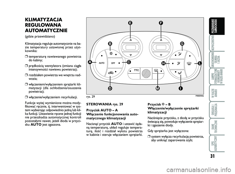 Abarth 500 2014 Instrukcja obsługi (in Polish) 31
BEZPIECZEŃSTWO
URUCHOMIENIE
SILNIKA
I JAZDA
LAMPKI
SYGNALIZACYJNE
I KOMUNIKATY
W RAZIE AWARII
W RAZIE
AWARII
OBSŁUGA I
PIELĘGNACJA
DANE
TECHNICZNE
SPIS
ALFABETYCZNY
POZNAWANIE
SAMOCHODU
KLI Abarth 500 2014 Instrukcja obsługi (in Polish) 31
BEZPIECZEŃSTWO
URUCHOMIENIE
SILNIKA
I JAZDA
LAMPKI
SYGNALIZACYJNE
I KOMUNIKATY
W RAZIE AWARII
W RAZIE
AWARII
OBSŁUGA I
PIELĘGNACJA
DANE
TECHNICZNE
SPIS
ALFABETYCZNY
POZNAWANIE
SAMOCHODU
KLI