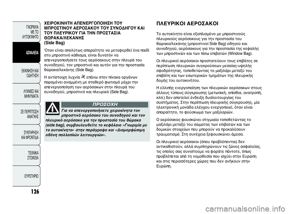 Abarth Punto Evo 2010 ΒΙΒΛΙΟ ΧΡΗΣΗΣ ΚΑΙ ΣΥΝΤΗΡΗΣΗΣ (in Greek) 126
ΓΝΩΡΙΜΊΑ
ΜΕ ΤΟ
ΑΥΤΟΚΊΝΗΤΟ
ΑΣΦΑΛΕΙΑ
ΕΚΚΙΝΗΣΗ ΚΑΙ
ΟΔΗΓΗΣΗ
ΛΥΧΝΙΕΣ ΚΑΙ
ΜΗΝΥΜΑΤΑ
ΣΕ ΠΕΡΙΠΤΩΣΗ
ΑΝΑΓΚΗΣ
ΣΥΝΤΗΡ Abarth Punto Evo 2010 ΒΙΒΛΙΟ ΧΡΗΣΗΣ ΚΑΙ ΣΥΝΤΗΡΗΣΗΣ (in Greek) 126
ΓΝΩΡΙΜΊΑ
ΜΕ ΤΟ
ΑΥΤΟΚΊΝΗΤΟ
ΑΣΦΑΛΕΙΑ
ΕΚΚΙΝΗΣΗ ΚΑΙ
ΟΔΗΓΗΣΗ
ΛΥΧΝΙΕΣ ΚΑΙ
ΜΗΝΥΜΑΤΑ
ΣΕ ΠΕΡΙΠΤΩΣΗ
ΑΝΑΓΚΗΣ
ΣΥΝΤΗΡ