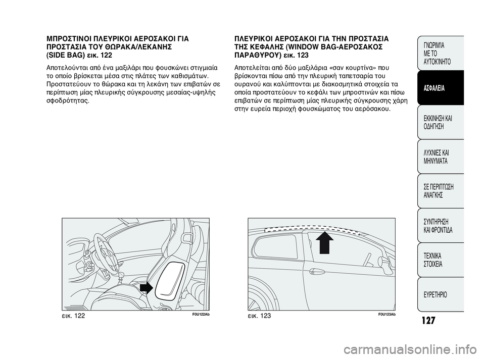 Abarth Punto Evo 2010  ΒΙΒΛΙΟ ΧΡΗΣΗΣ ΚΑΙ ΣΥΝΤΗΡΗΣΗΣ (in Greek) 127
ΓΝΩΡΙΜΊΑ 
ΜΕ ΤΟ
ΑΥΤΟΚΊΝΗΤΟ
ΑΣΦΑΛΕΙΑ
ΕΚΚΙΝΗΣΗ ΚΑΙ
ΟΔΗΓΗΣΗ
ΛΥΧΝΙΕΣ ΚΑΙ
ΜΗΝΥΜΑΤΑ
ΣΕ ΠΕΡΙΠΤΩΣΗ
ΑΝΑΓΚΗΣ
ΣΥΝΤΗΡ