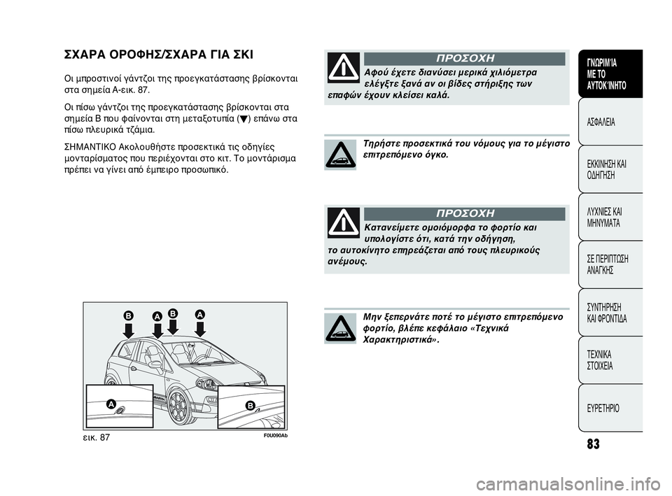 Abarth Punto Evo 2010 ΒΙΒΛΙΟ ΧΡΗΣΗΣ ΚΑΙ ΣΥΝΤΗΡΗΣΗΣ (in Greek) 83
ΓΝΩΡΙΜΊΑ
ΜΕ ΤΟ
ΑΥΤΟΚΊΝΗΤΟ
ΑΣΦΑΛΕΙΑ
ΕΚΚΙΝΗΣΗ ΚΑΙ
ΟΔΗΓΗΣΗ
ΛΥΧΝΙΕΣ ΚΑΙ
ΜΗΝΥΜΑΤΑ
ΣΕ ΠΕΡΙΠΤΩΣΗ
ΑΝΑΓΚΗΣ
ΣΥΝΤΗΡΗ Abarth Punto Evo 2010 ΒΙΒΛΙΟ ΧΡΗΣΗΣ ΚΑΙ ΣΥΝΤΗΡΗΣΗΣ (in Greek) 83
ΓΝΩΡΙΜΊΑ
ΜΕ ΤΟ
ΑΥΤΟΚΊΝΗΤΟ
ΑΣΦΑΛΕΙΑ
ΕΚΚΙΝΗΣΗ ΚΑΙ
ΟΔΗΓΗΣΗ
ΛΥΧΝΙΕΣ ΚΑΙ
ΜΗΝΥΜΑΤΑ
ΣΕ ΠΕΡΙΠΤΩΣΗ
ΑΝΑΓΚΗΣ
ΣΥΝΤΗΡΗ