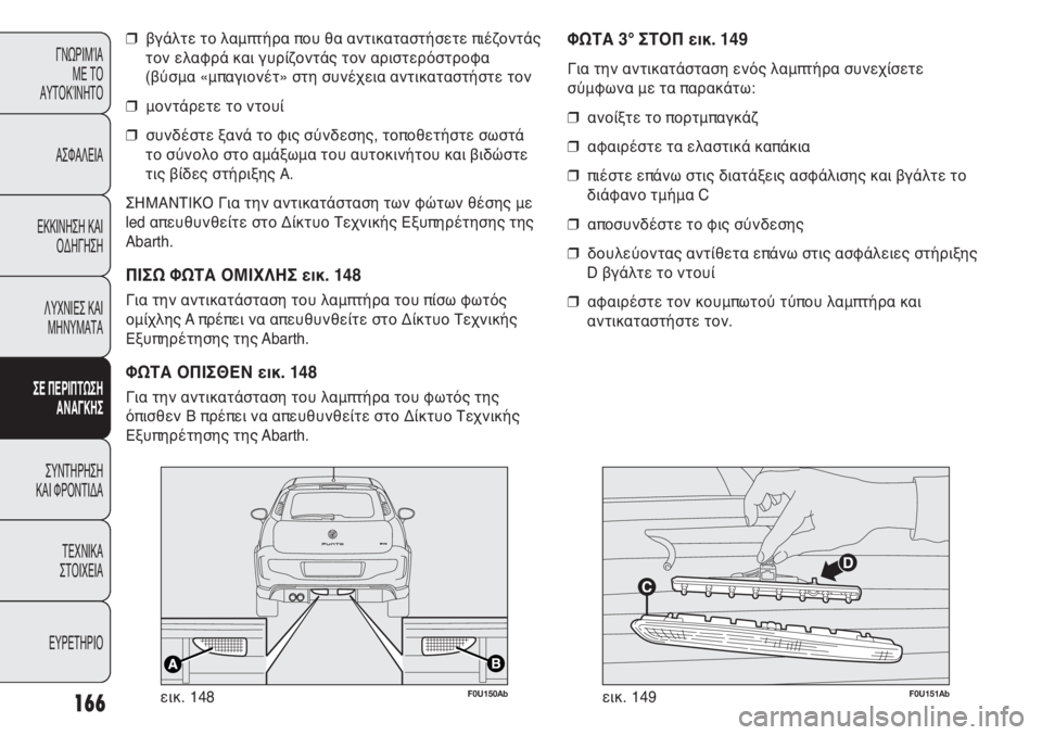 Abarth Punto Evo 2011 ΒΙΒΛΙΟ ΧΡΗΣΗΣ ΚΑΙ ΣΥΝΤΗΡΗΣΗΣ (in Greek) 166
ΓΝΩΡΙΜΊΑ
ΜΕ ΤΟ
ΑΥΤΟΚΊΝΗΤΟ
ΑΣΦΑΛΕΙΑ
ΕΚΚΙΝΗΣΗ ΚΑΙ
ΟΔΗΓΗΣΗ
ΛΥΧΝΙΕΣ ΚΑΙ
ΜΗΝΥΜΑΤΑ
ΣΕ ΠΕΡΙΠΤΩΣΗ
ΑΝΑΓΚΗΣ
ΣΥΝΤΗΡ Abarth Punto Evo 2011 ΒΙΒΛΙΟ ΧΡΗΣΗΣ ΚΑΙ ΣΥΝΤΗΡΗΣΗΣ (in Greek) 166
ΓΝΩΡΙΜΊΑ
ΜΕ ΤΟ
ΑΥΤΟΚΊΝΗΤΟ
ΑΣΦΑΛΕΙΑ
ΕΚΚΙΝΗΣΗ ΚΑΙ
ΟΔΗΓΗΣΗ
ΛΥΧΝΙΕΣ ΚΑΙ
ΜΗΝΥΜΑΤΑ
ΣΕ ΠΕΡΙΠΤΩΣΗ
ΑΝΑΓΚΗΣ
ΣΥΝΤΗΡ