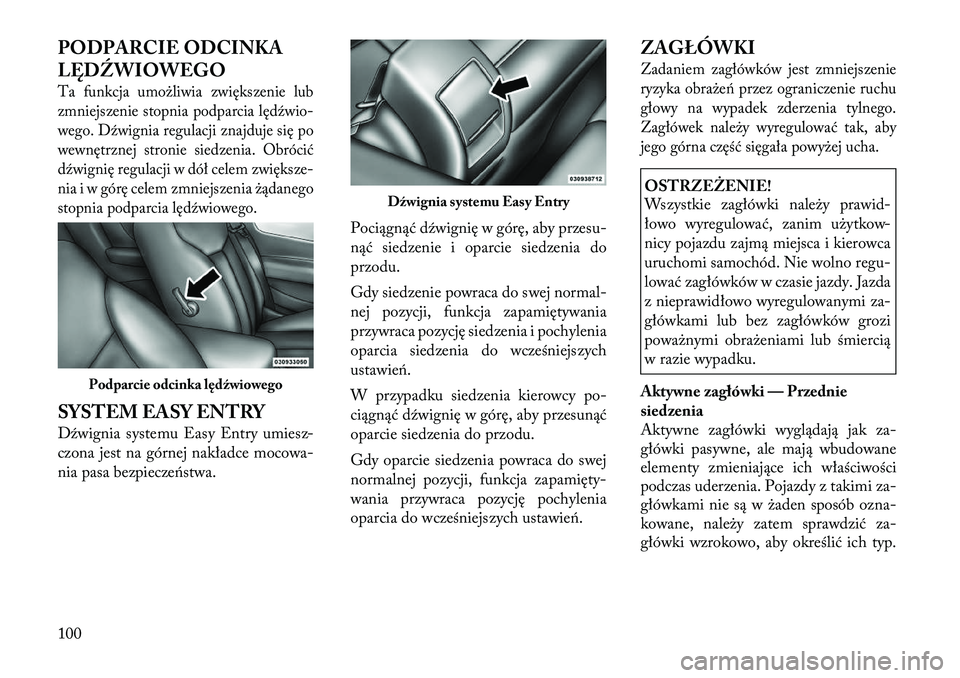 Lancia Flavia 2012 Instrukcja obsługi (in Polish) PODPARCIE ODCINKA
LĘDŹWIOWEGOTa funkcjaumo\bliwia zwiększenie lub
zmniejszenie stopnia podparcia lędźwio\f
wego. Dźwignia regulacji znajduje się po
wewnętrznej stronie siedzenia. Obrócić
dź Lancia Flavia 2012 Instrukcja obsługi (in Polish) PODPARCIE ODCINKA
LĘDŹWIOWEGOTa funkcjaumo\bliwia zwiększenie lub
zmniejszenie stopnia podparcia lędźwio\f
wego. Dźwignia regulacji znajduje się po
wewnętrznej stronie siedzenia. Obrócić
dź