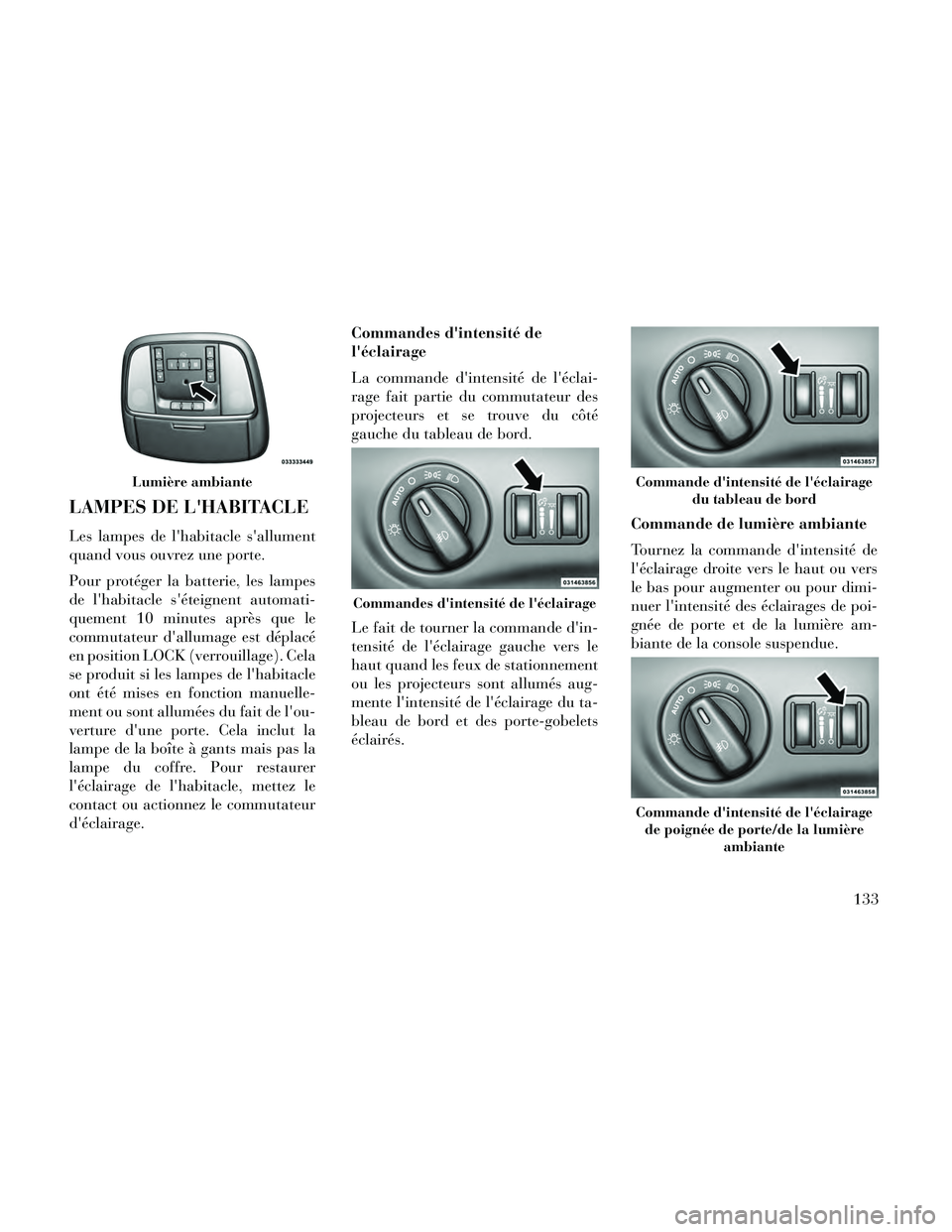 Lancia Thema 2014  Notice dentretien (in French) LAMPES DE LHABITACLE
Les lampes de lhabitacle sallument
quand vous ouvrez une porte.
Pour protéger la batterie, les lampes
de lhabitacle séteignent automati-
quement 10 minutes après que le
co