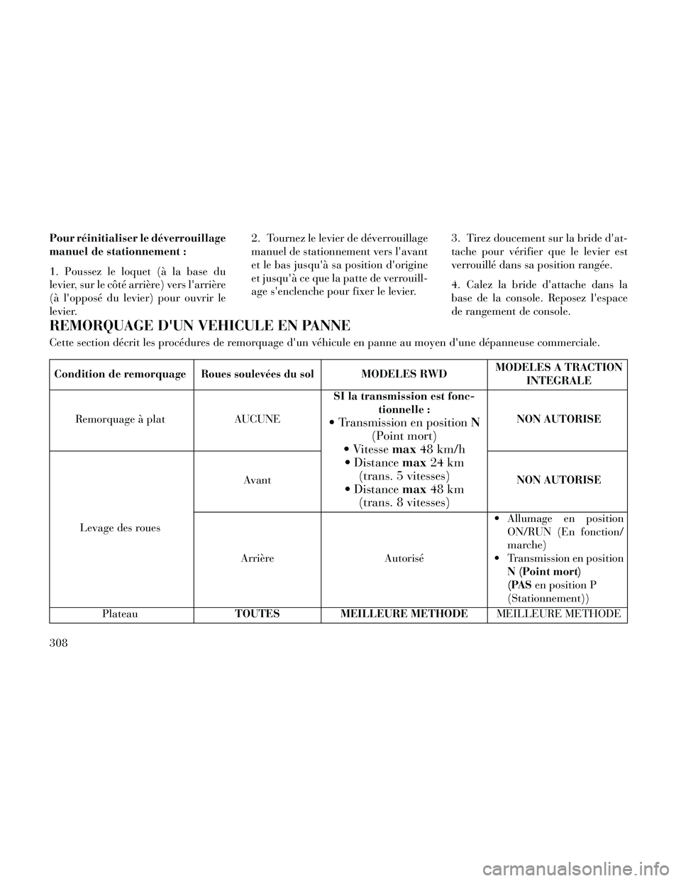 Lancia Thema 2014  Notice dentretien (in French) Pour réinitialiser le déverrouillage
manuel de stationnement :
1. Poussez le loquet (à la base du
levier, sur le côté arrière) vers larrière
(à lopposé du levier) pour ouvrir le
levier.2. T