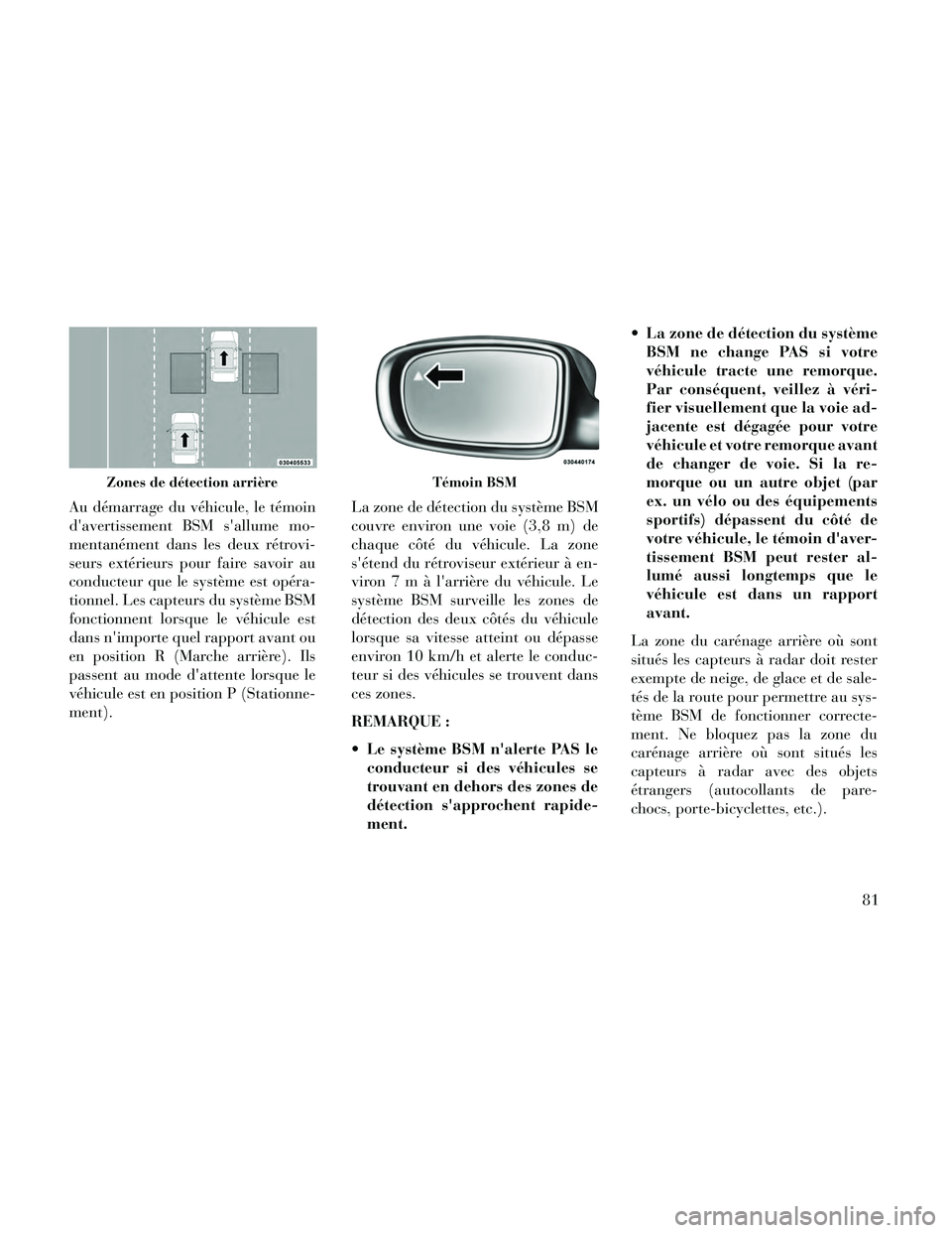 Lancia Thema 2014  Notice dentretien (in French) Au démarrage du véhicule, le témoin
davertissement BSM sallume mo-
mentanément dans les deux rétrovi-
seurs extérieurs pour faire savoir au
conducteur que le système est opéra-
tionnel. Les 