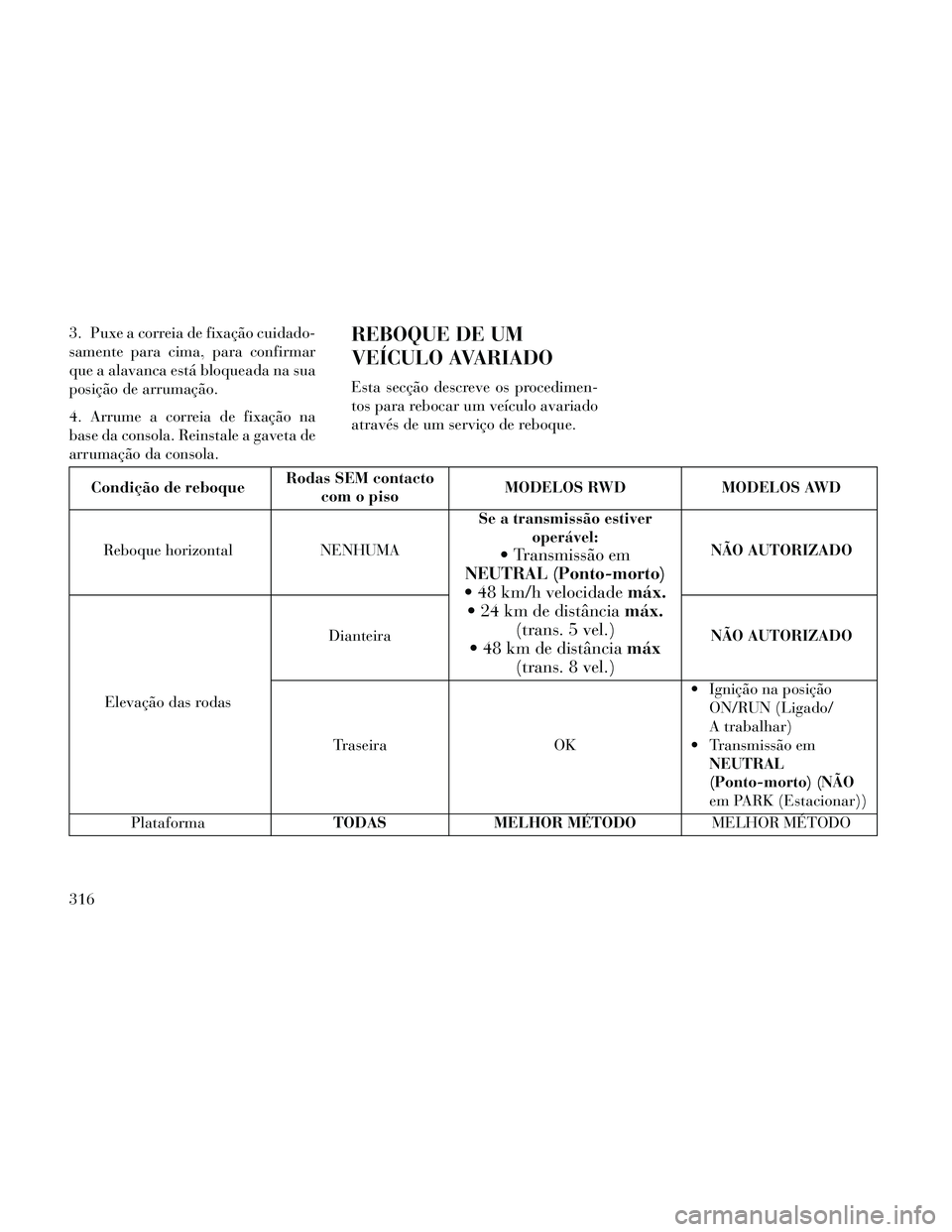 Lancia Thema 2014  Manual de Uso e Manutenção (in Portuguese) 3. Puxe a correia de fixação cuidado-
samente para cima, para confirmar
que a alavanca está bloqueada na sua
posição de arrumação.
4. Arrume a correia de fixação na
base da consola. Reinstale