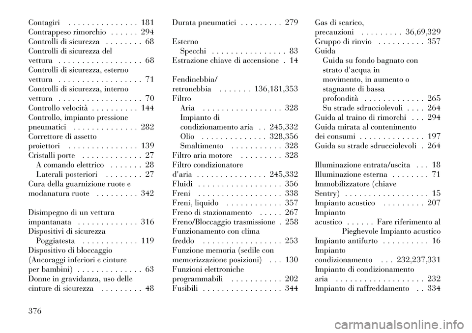 Lancia Voyager 2011 Libretto Uso Manutenzione (in Italian) Contagiri . . . . . . . . . . . . . . . 181
Contrappeso rimorchio . . . . . . 294
Controlli di sicurezza . . . . . . . . 68
Controlli di sicurezza del
vettura . . . . . . . . . . . . . . . . . . 68
C Lancia Voyager 2011 Libretto Uso Manutenzione (in Italian) Contagiri . . . . . . . . . . . . . . . 181
Contrappeso rimorchio . . . . . . 294
Controlli di sicurezza . . . . . . . . 68
Controlli di sicurezza del
vettura . . . . . . . . . . . . . . . . . . 68
C