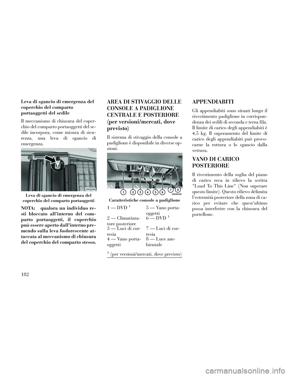 Lancia Voyager 2014 Libretto Uso Manutenzione (in Italian) Leva di sgancio di emergenza del
coperchio del comparto
portaoggetti del sedile
Il meccanismo di chiusura del coper-
chio del comparto portaoggetti del se-
dile incorpora, come misura di sicu-
rezza, Lancia Voyager 2014 Libretto Uso Manutenzione (in Italian) Leva di sgancio di emergenza del
coperchio del comparto
portaoggetti del sedile
Il meccanismo di chiusura del coper-
chio del comparto portaoggetti del se-
dile incorpora, come misura di sicu-
rezza,