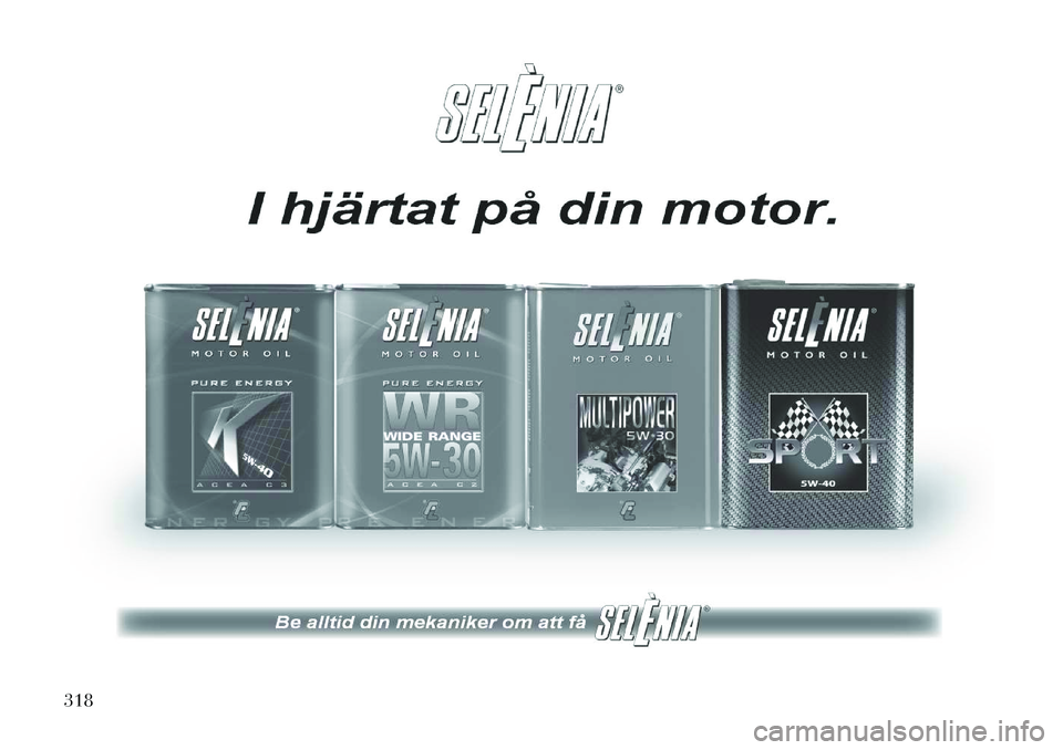 Lancia Voyager 2012  Drift- och underhållshandbok (in Swedish) 318  