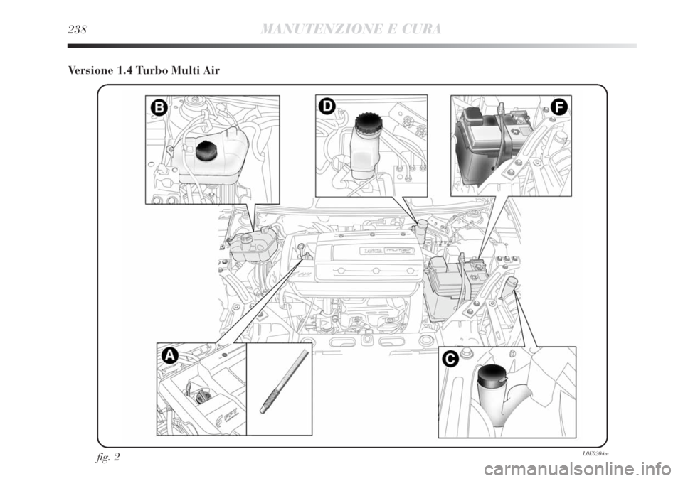 Lancia Delta 2012  Libretto Uso Manutenzione (in Italian) 238MANUTENZIONE E CURA
Versione 1.4 Turbo Multi Air
fig. 2L0E0204m 