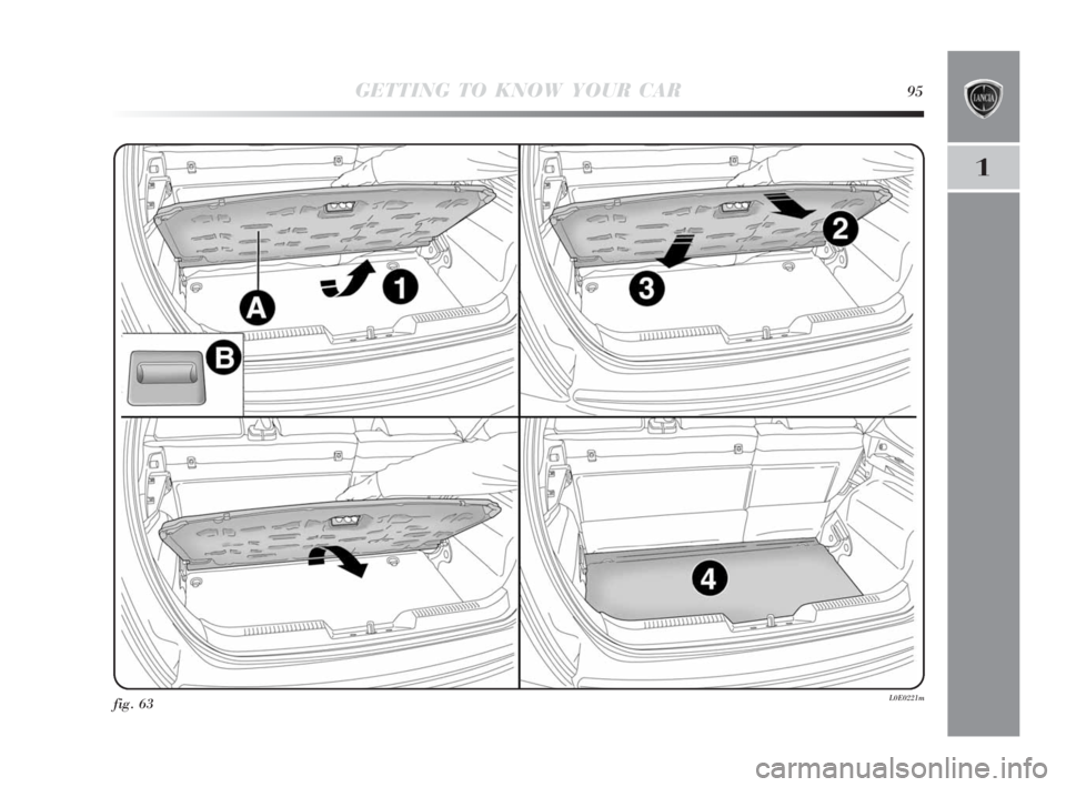 Lancia Delta 2010  Owner handbook (in English) GETTING TO KNOW YOUR CAR95
1
fig. 63L0E0221m
001-142 Delta 3ed gb  30-11-2009  11:22  Pagina 95 