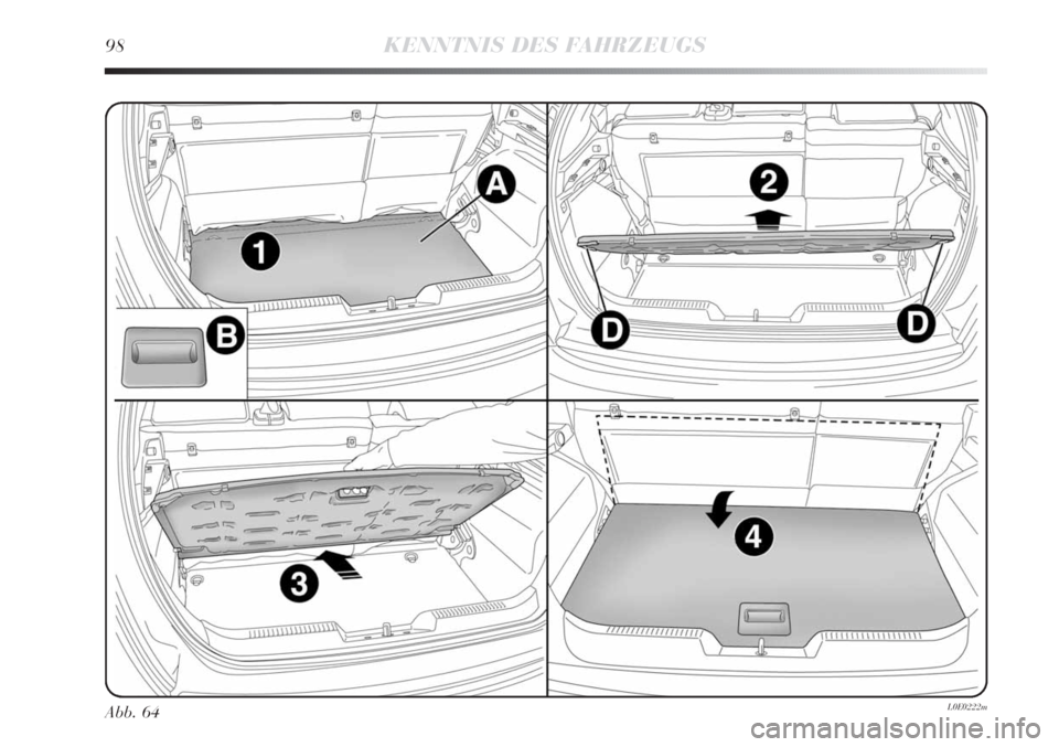 Lancia Delta 2011  Betriebsanleitung (in German) 98KENNTNIS DES FAHRZEUGS
Abb. 64L0E0222m 