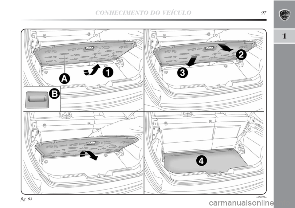 Lancia Delta 2011  Manual de Uso e Manutenção (in Portuguese) CONHECIMENTO DO VEÍCULO97
1
fig. 63L0E0221m 