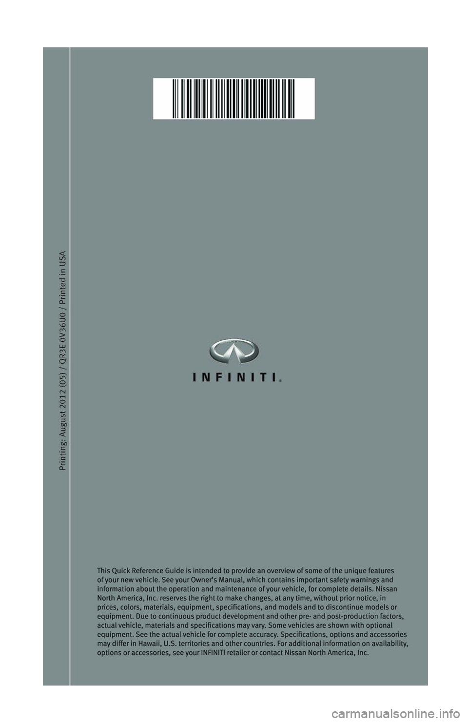INFINITI G SEDAN 2013  Quick Reference Guide 