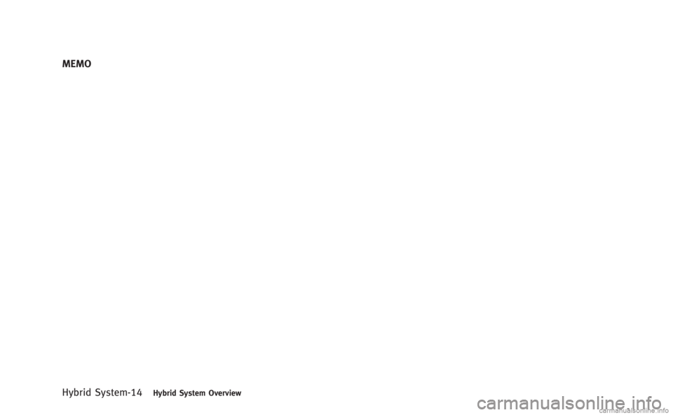 INFINITI M HYBRID 2013  Owners Manual Hybrid System-14Hybrid System Overview
MEMO 
