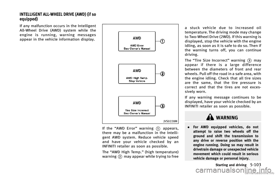 INFINITI Q50 2015  Owners Manual �*�G �B�O�Z �N�B�M�G�V�O�D�U�J�P�O �P�D�D�V�S�T �J�O �U�I�F �*�O�U�F�M�M�J�H�F�O�U
�"�M�M��8�I�F�F�M �%�S�J�W�F �	�"�8�%�
 �T�Z�T�U�F�N �X�I�J�M�F �U�I�F
�F�O�H�J�O�F �J�T �S�V�O�O�J�O�H�
 �X�B�S�O�J
