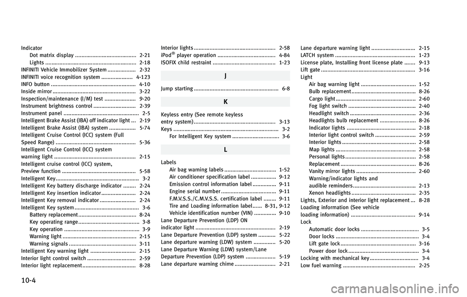 INFINITI EX 2012  Owners Manual 10-4 