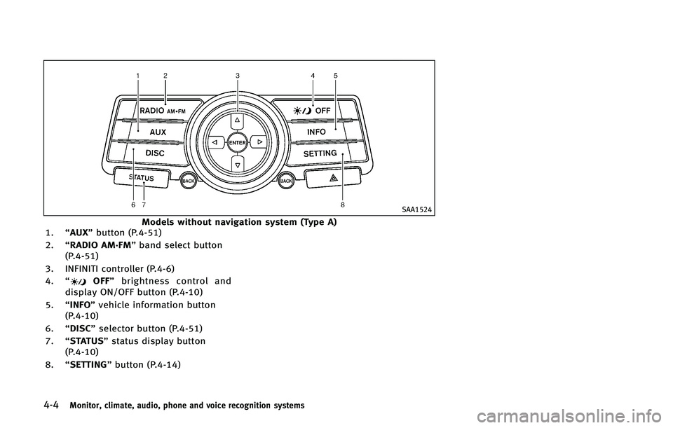 INFINITI QX50 2015  Owners Manual ����.�P�O�J�U�P�S�
 �D�M�J�N�B�U�F�
 �B�V�E�J�P�
 �Q�I�P�O�F �B�O�E �W�P�J�D�F �S�F�D�P�H�O�J�U�J�P�O �T�Z�T�U�F�N�T
�4�"�"����
�.�P�E�F�M�T �X�J�U�I�P�V�U �O�B�W�J�H�B�U�J�P�O �T�Z�T�U�F�N �	�