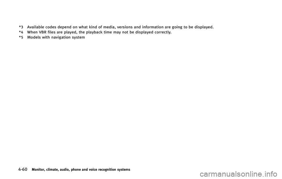 INFINITI QX50 2015  Owners Manual �����.�P�O�J�U�P�S�
 �D�M�J�N�B�U�F�
 �B�V�E�J�P�
 �Q�I�P�O�F �B�O�E �W�P�J�D�F �S�F�D�P�H�O�J�U�J�P�O �T�Z�T�U�F�N�T
�� �"�W�B�J�M�B�C�M�F �D�P�E�F�T �E�F�Q�F�O�E �P�O �X�I�B�U �L�J�O�E �P�G �N