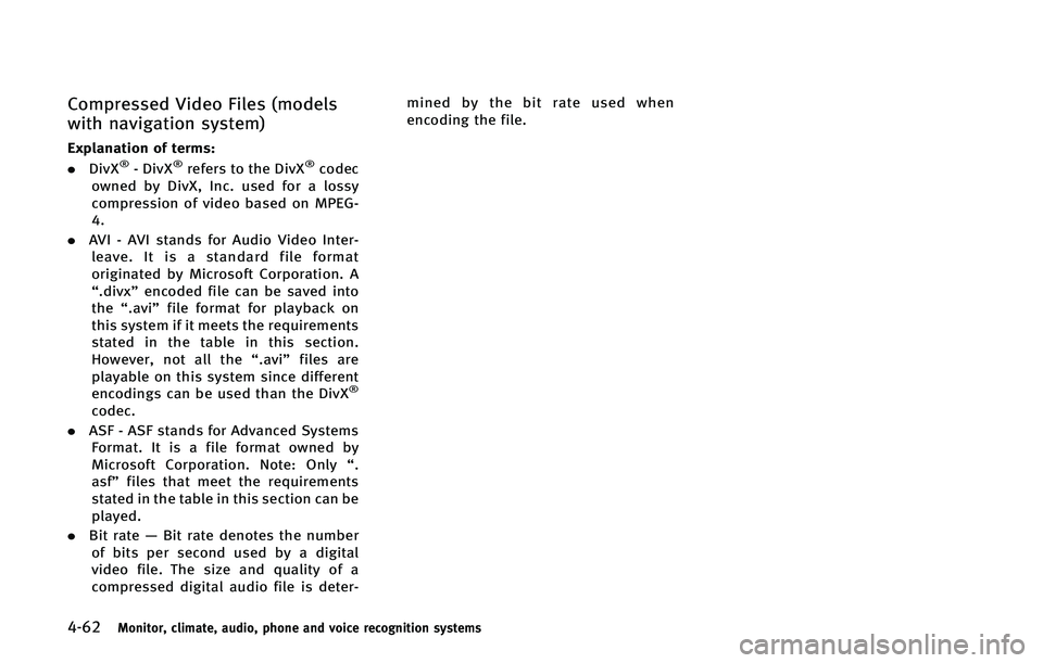 INFINITI QX50 2015  Owners Manual �����.�P�O�J�U�P�S�
 �D�M�J�N�B�U�F�
 �B�V�E�J�P�
 �Q�I�P�O�F �B�O�E �W�P�J�D�F �S�F�D�P�H�O�J�U�J�P�O �T�Z�T�U�F�N�T
�$�P�N�Q�S�F�T�T�F�E �7�J�E�F�P ��J�M�F�T �	�N�P�E�F�M�T
�X�J�U�I �O�B�W�J�H�