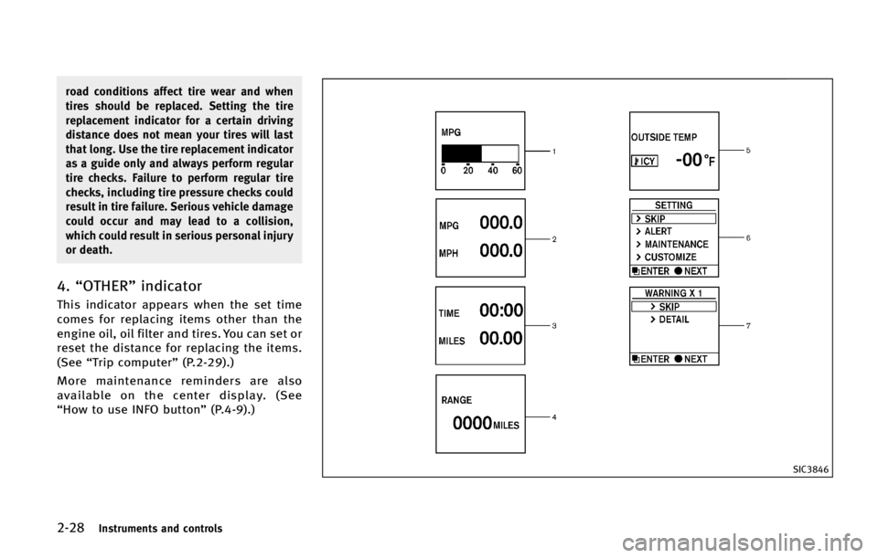 INFINITI QX70 2015  Owners Manual �����*�O�T�U�S�V�N�F�O�U�T �B�O�E �D�P�O�U�S�P�M�T
�S�P�B�E �D�P�O�E�J�U�J�P�O�T �B�G�G�F�D�U �U�J�S�F �X�F�B�S �B�O�E �X�I�F�O
�U�J�S�F�T �T�I�P�V�M�E �C�F �S�F�Q�M�B�D�F�E� �4�F�U�U�J�O�H �U�I�