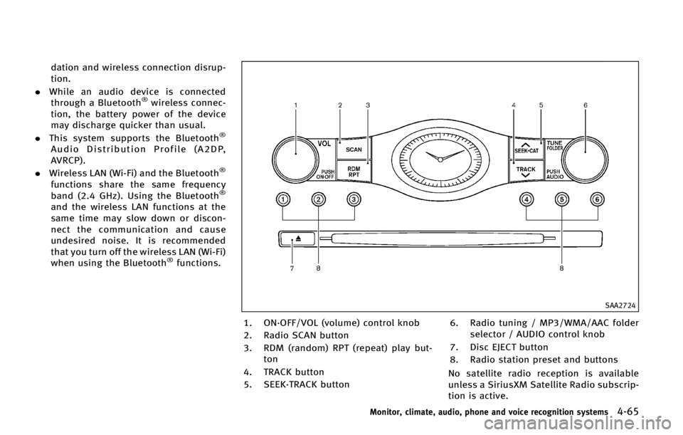 INFINITI QX70 2015  Owners Manual �E�B�U�J�P�O �B�O�E �X�J�S�F�M�F�T�T �D�P�O�O�F�D�U�J�P�O �E�J�T�S�V�Q�
�U�J�P�O�
.�8�I�J�M�F �B�O �B�V�E�J�P �E�F�W�J�D�F �J�T �D�P�O�O�F�D�U�F�E
�U�I�S�P�V�H�I �B �#�M�V�F�U�P�P�U�I
�Ë�X�J�S�F�M�