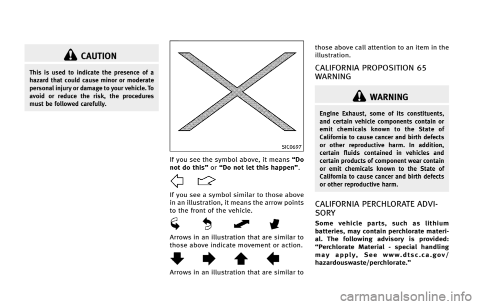 INFINITI QX70 2015  Owners Manual �$�"�6�5�*�0�/
�5�I�J�T �J�T �V�T�F�E �U�P �J�O�E�J�D�B�U�F �U�I�F �Q�S�F�T�F�O�D�F �P�G �B
�I�B�[�B�S�E �U�I�B�U �D�P�V�M�E �D�B�V�T�F �N�J�O�P�S �P�S �N�P�E�F�S�B�U�F
�Q�F�S�T�P�O�B�M �J�O�K�V�S�Z �