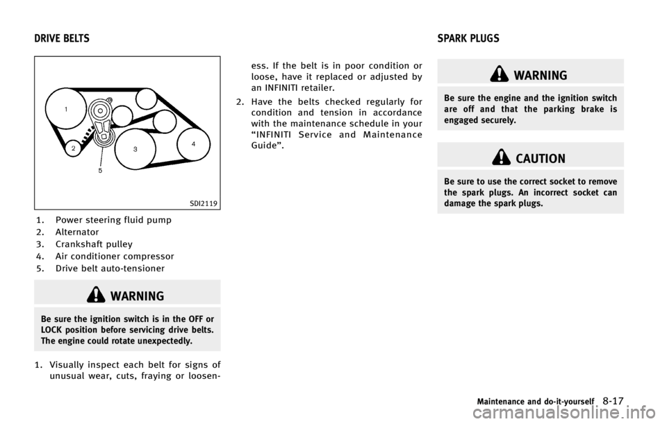 INFINITI QX70 2015  Owners Manual �4�%�*����
�� �1�P�X�F�S �T�U�F�F�S�J�O�H �G�M�V�J�E �Q�V�N�Q
�� �"�M�U�F�S�O�B�U�P�S
�� �$�S�B�O�L�T�I�B�G�U �Q�V�M�M�F�Z
�� �"�J�S �D�P�O�E�J�U�J�P�O�F�S �D�P�N�Q�S�F�T�T�P�S
�� �%�S�J