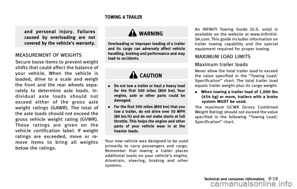 INFINITI QX70 2015  Owners Manual �B�O�E �Q�F�S�T�P�O�B�M �J�O�K�V�S�Z� ��B�J�M�V�S�F�T
�D�B�V�T�F�E �C�Z �P�W�F�S�M�P�B�E�J�O�H �B�S�F �O�P�U
�D�P�W�F�S�F�E �C�Z �U�I�F �W�F�I�J�D�M�F��T �X�B�S�S�B�O�U�Z�
�.�&�"�4�6�3�&�.�&�/�5 �